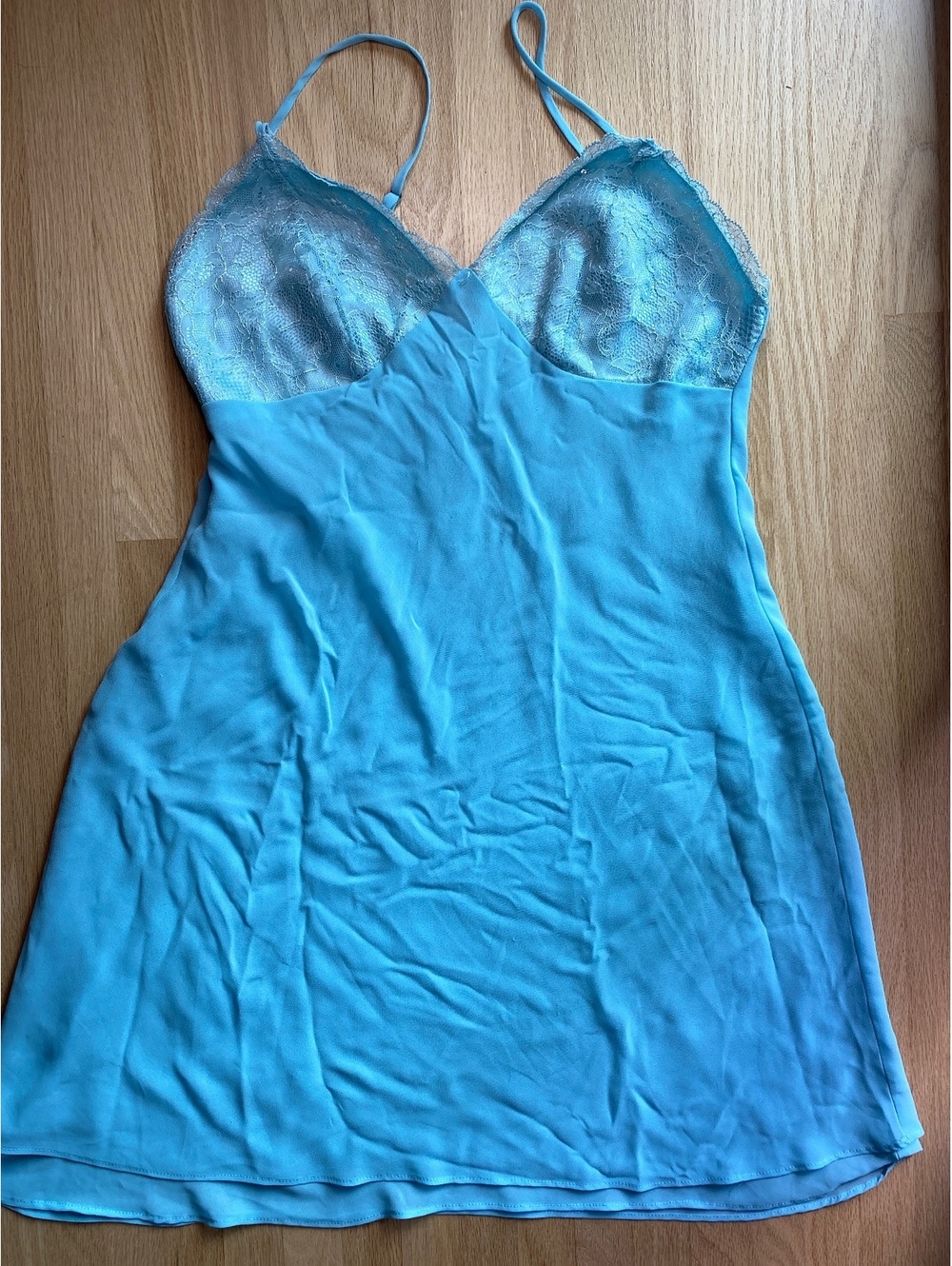 Gilligan O'Malley babydoll chemise chiffon lace slip dress vintage seafoam S